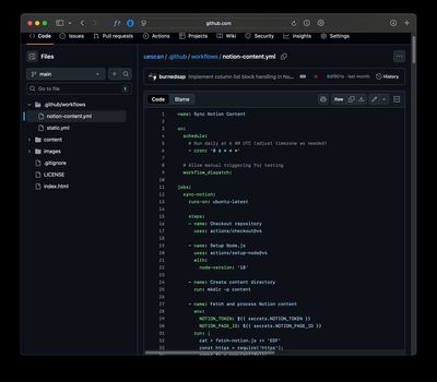 Github Actions script bridging Notion to the website